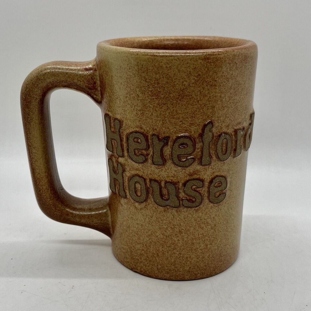 Vintage Hereford House Brown Stoneware Mugs KCMO History Cowtown Restaurant Ware